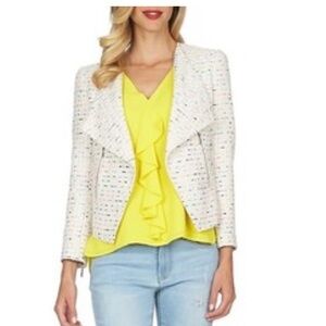 CeCe ivory multi color tweed jacket size 12 rainbowAsymmetrical Jacket